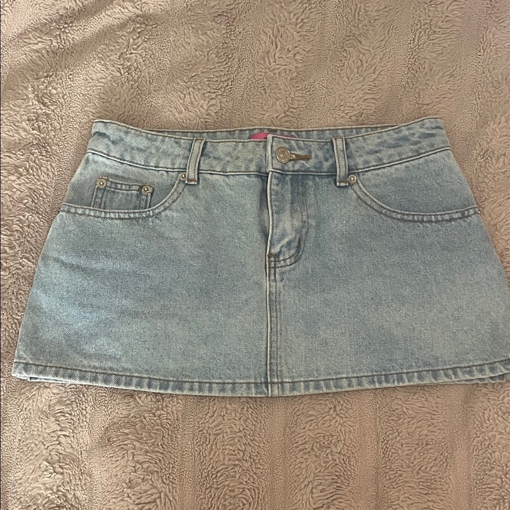 Edikted Light Blue Denim A-Line Skirt
